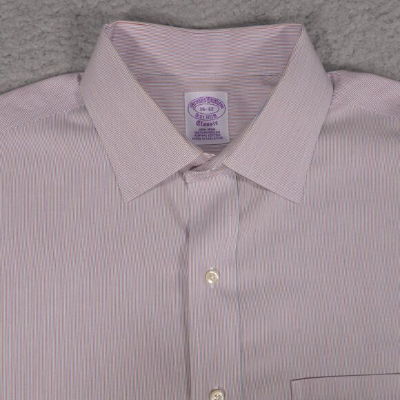 Brooks Brothers Shirt Men 16-32 Classic Orange Green Striped Button Long Sleeve - Picture 7 of 16